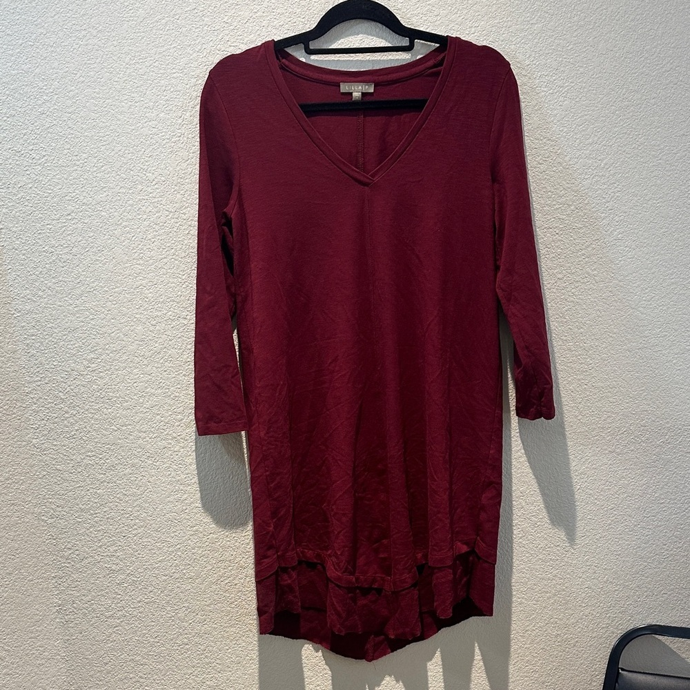 Lilla P Burgundy V-Neck Long Sleeve Tunic Dress Size Small